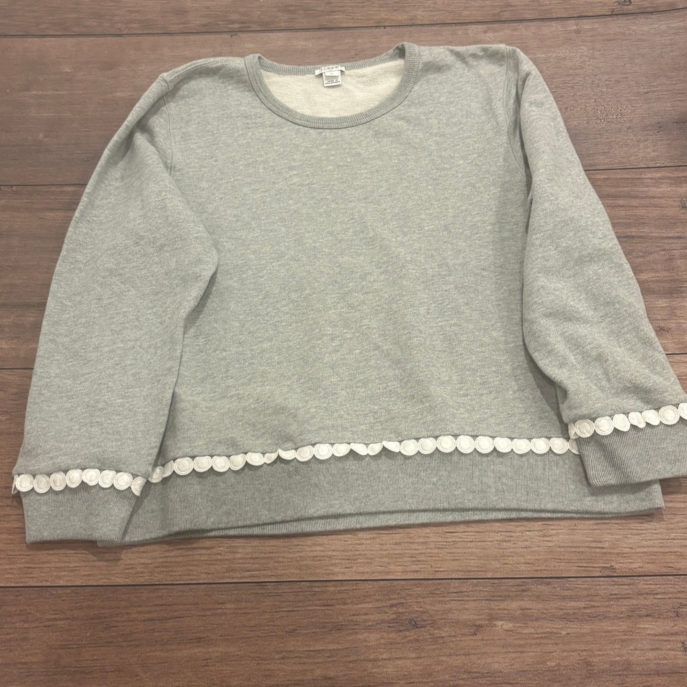 J.Crew Womens Heather Gray Eyelet Trim Sweatshirt H8189 Cotton French Terry XL